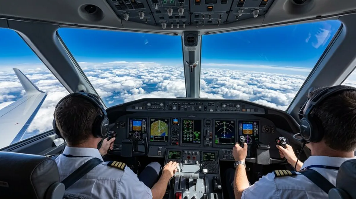Blick aus dem Cockpit auf FL500 — über den Wolken, unter den Sternen